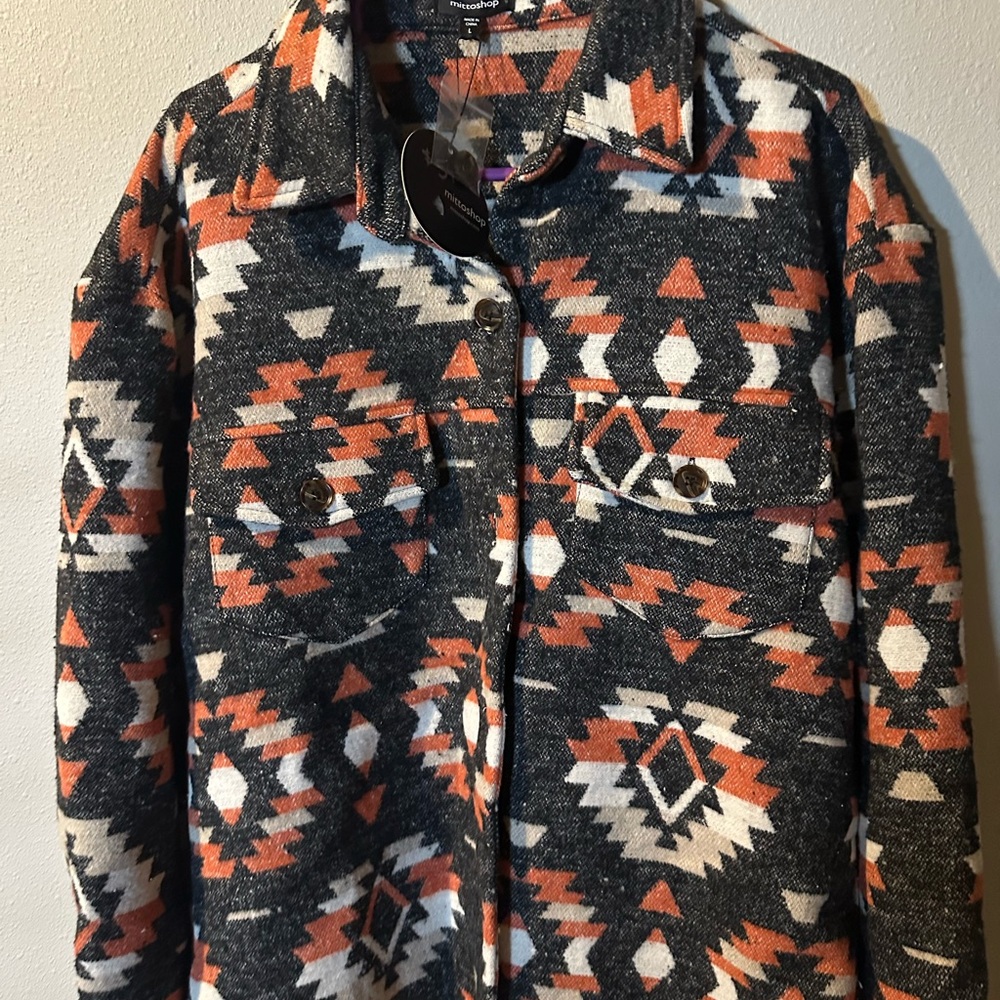 Mittoshop Geometric Patterned Jacket in Orange and Black